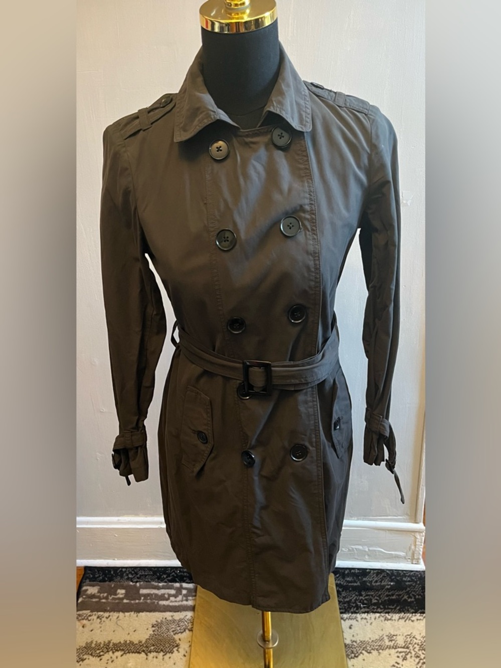 Gap Women’s Short Trench Coat. Classic Style Button Belt Green Size Small - Picture 11 of 13